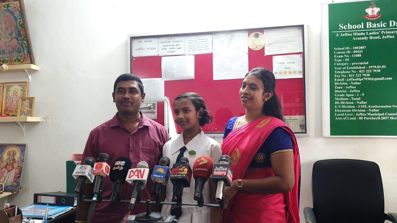 யாழ். இந்து மகளிர் ஆரம்பப் பாடசாலை மாணவி மாவட்டத்தில் முதலிடம்!