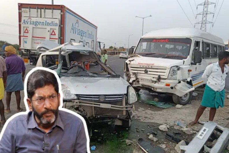 கைதான யூடியூபர் சவுக்கு சங்கர் சென்ற வாகனம் விபத்து : தாராபுரம் அருகே பரபரப்பு