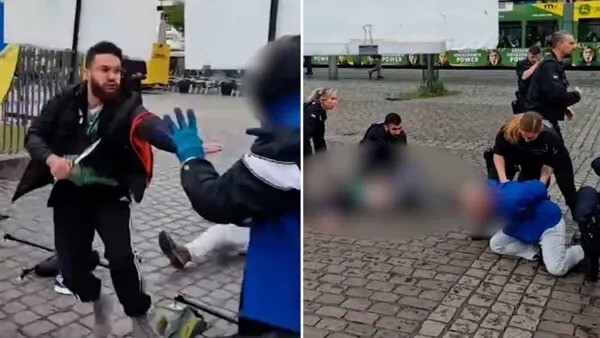 இஸ்லாமிய எதிர்ப்பாளர் மீது , ஜேர்மனியில் கத்திக்குத்து  (Video)