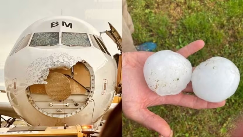 ஐஸ் கட்டி மழையில் சிக்கிச் சேதமடைந்த விமானம்