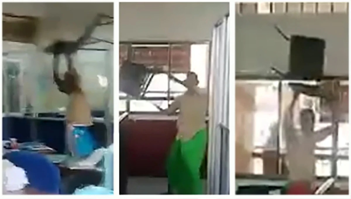 பொதுமக்களின் வேலை செய்யவில்லை என பிரதேச செயலகத்தில் பொருட்களை உடைத்து நாசம் செய்த நபர்.(வீடியோ)