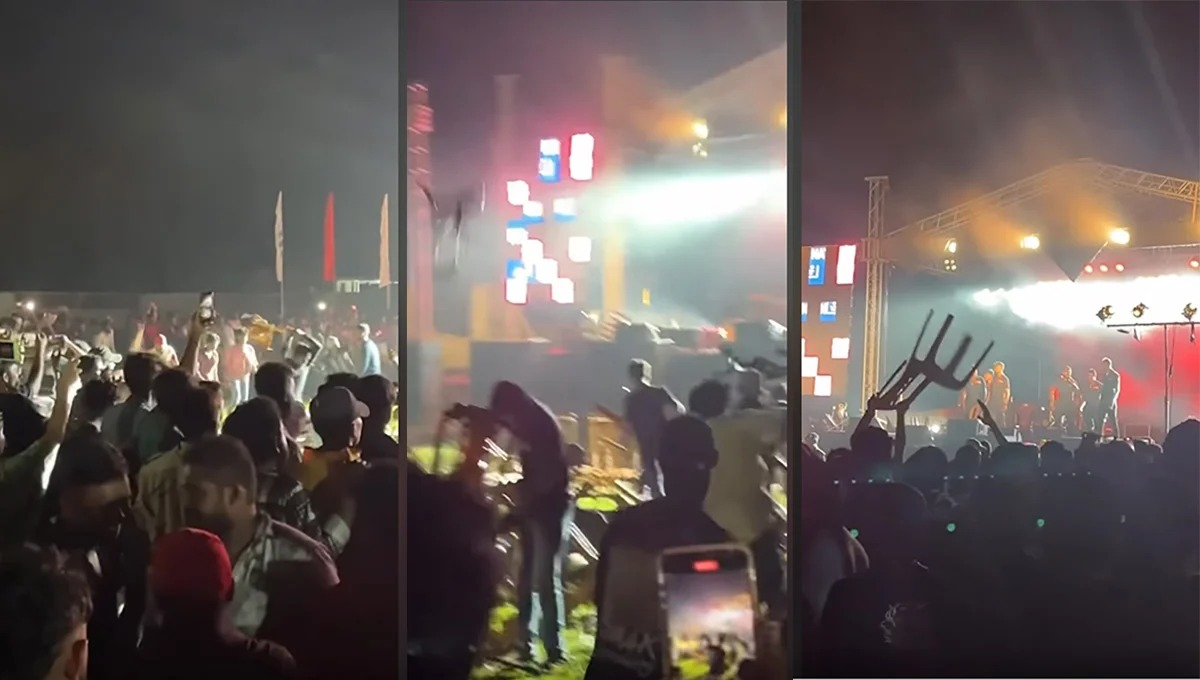 மெதிரிகிரிய இசை நிகழ்ச்சியில் குழப்பம்: ஷான் புத்தா கைதானதால் வன்முறை  – வஸ்தி வராததால் ரசிகர்கள் வெறுத்து போயினர் , மேடையை நொறுக்கி சேதமாக்கினர்!