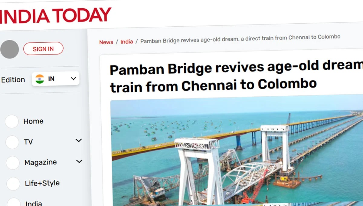 தமிழ்நாட்டிலிருந்து கொழும்புக்கு நேரடி ரயில் பாதை ஆரம்பம்..- இந்தியா டுடே