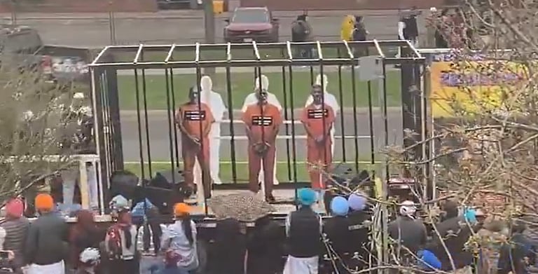 கனடாவில் பிரதமர் நரேந்திர மோடி உள்ளிட்ட இந்திய தலைவர்களை கூண்டில் வைத்து காலிஸ்தான் குழுவினர் பேரணி