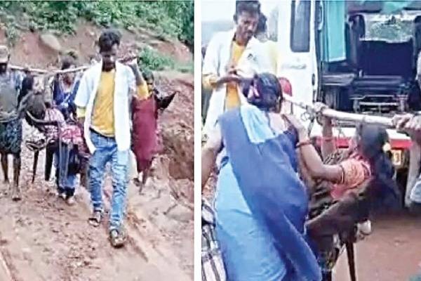 ஒடிசாவில் அவலம்: பிரசவ வலியால் துடித்த கர்ப்பிணியை 10 கி.மீ தூரம் நாற்காலியில் சுமந்த கிராம மக்கள்