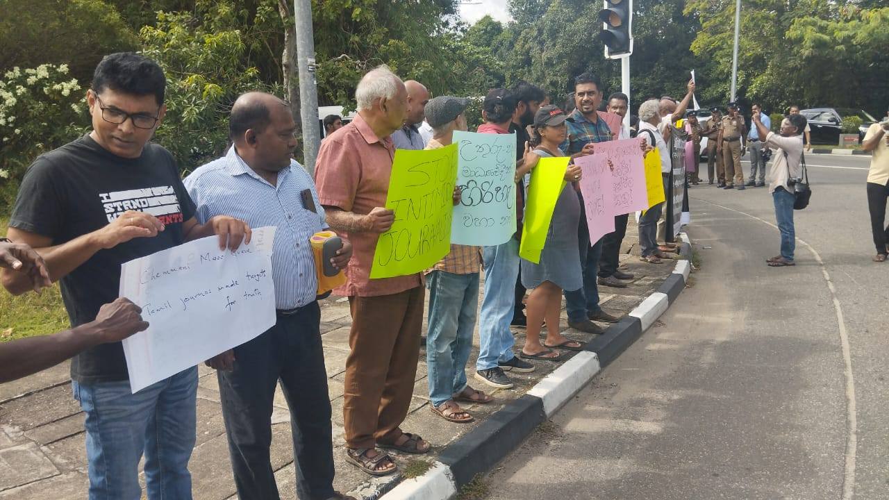 தமிழ் ஊடகர்களுக்கு எதிரான அநுர அரசின் அடக்குமுறையைக் கண்டித்துப் போராட்டம்.