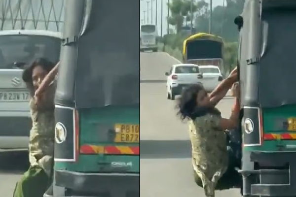 கொள்ளையர்களிடமிருந்து தப்பிக்க 1 கி.மீ. தூரம் ஆட்டோவில் இருந்து தொங்கிய இளம்பெண் – அதிர்ச்சி வீடியோ