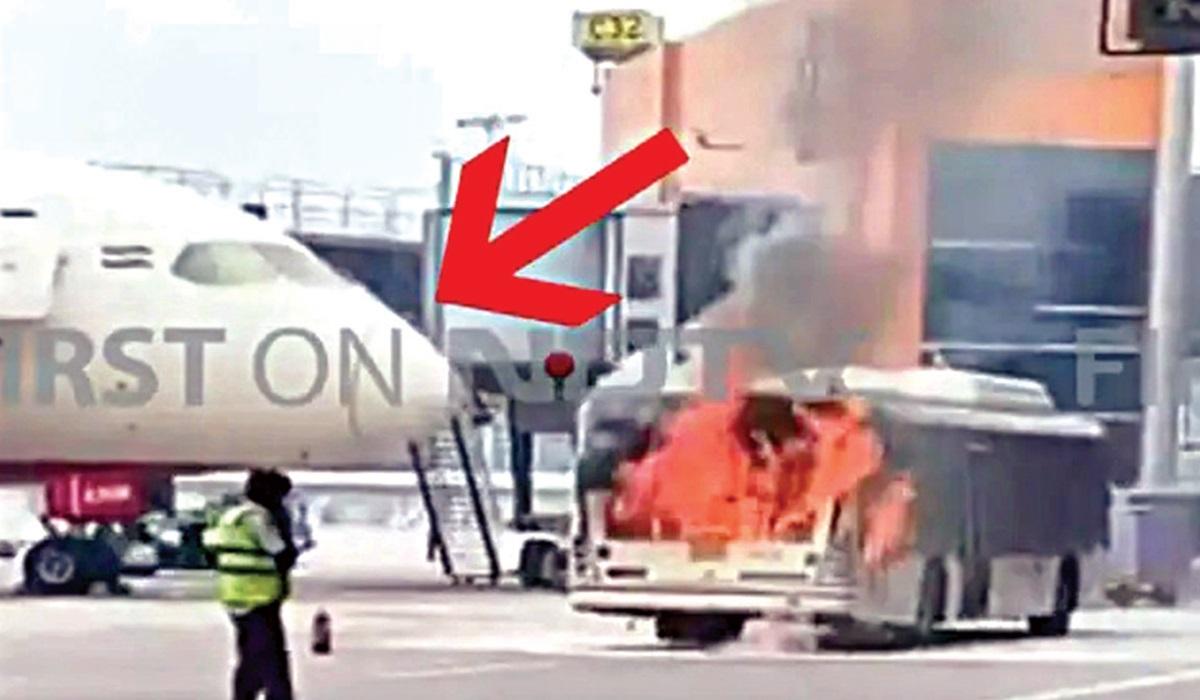 டெல்லி விமான நிலையத்தில் பயங்கரம்: ஏர் இந்தியா விமானம் அருகே பேருந்து தீப்பிடித்து எரிந்தது!