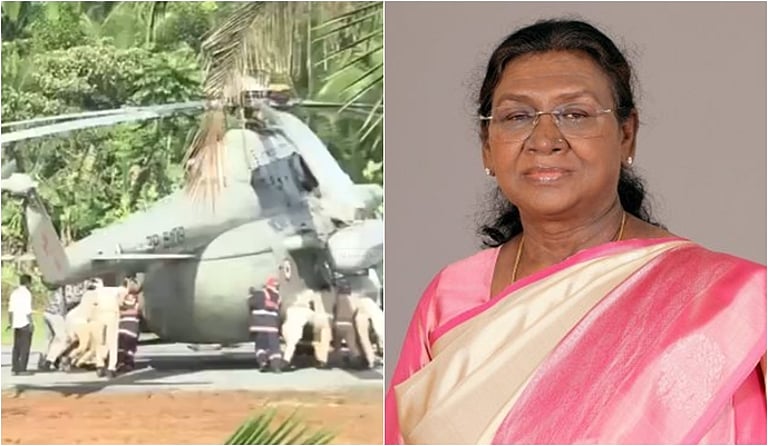 சபரிமலை பயணத்தில் பரபரப்பு: தரையிறங்கியபோது கான்கிரீட்டில் சிக்கிய குடியரசுத் தலைவர் ஹெலிகாப்டர்