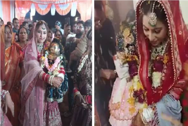 கிருஷ்ணர் சிலையை திருமணம் செய்துகொண்ட இளம்பெண்