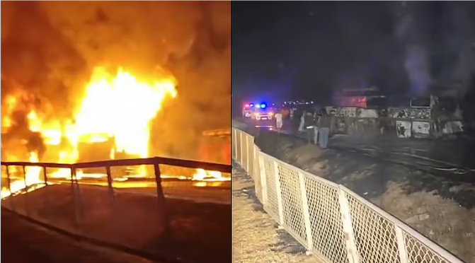 கர்நாடகாவில் கோர விபத்து: லாரி – சொகுசு பேருந்து மோதி தீப்பிடித்ததில் 17 பேர் உடல் கருகி பலி!