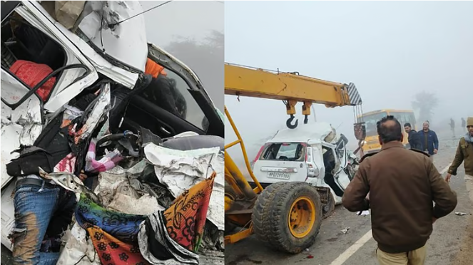 குவாலியரில் கோர விபத்து: லாரி – கார் நேருக்கு நேர் மோதல் – 4 பேர் உடல் நசுங்கி பலி!