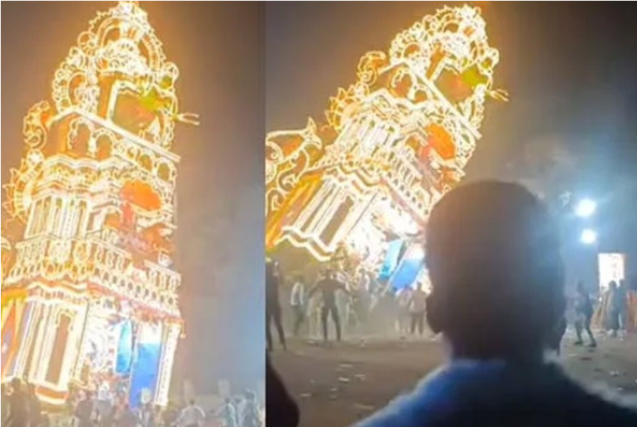 வேலூரில் அதிர்ச்சி: மயானக்கொள்ளை விழாவில் 60 அடி உயர தேர் சரிந்து விபத்து – 7 பேர் காயம்!