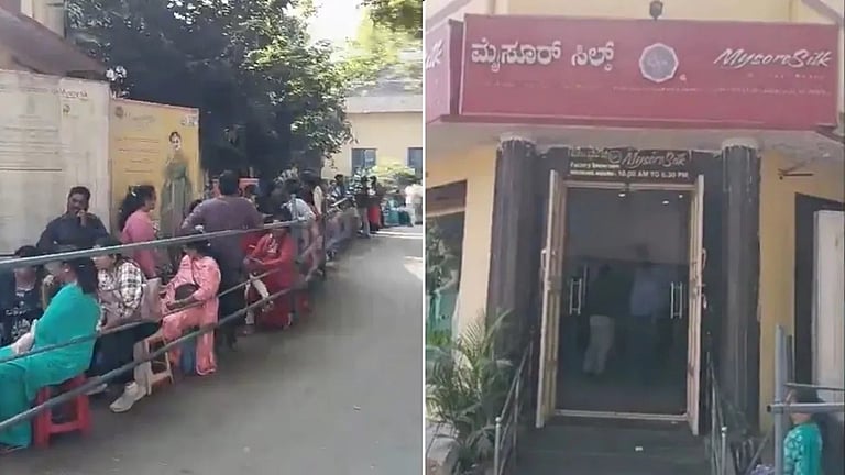 பட்டுப் புடவைக்காக விடிய விடிய காத்திருக்கும் மக்கள்! ஒரு புடவை வாங்க 6 மணிநேர தவம் – பெங்களூருவில் வினோதம்