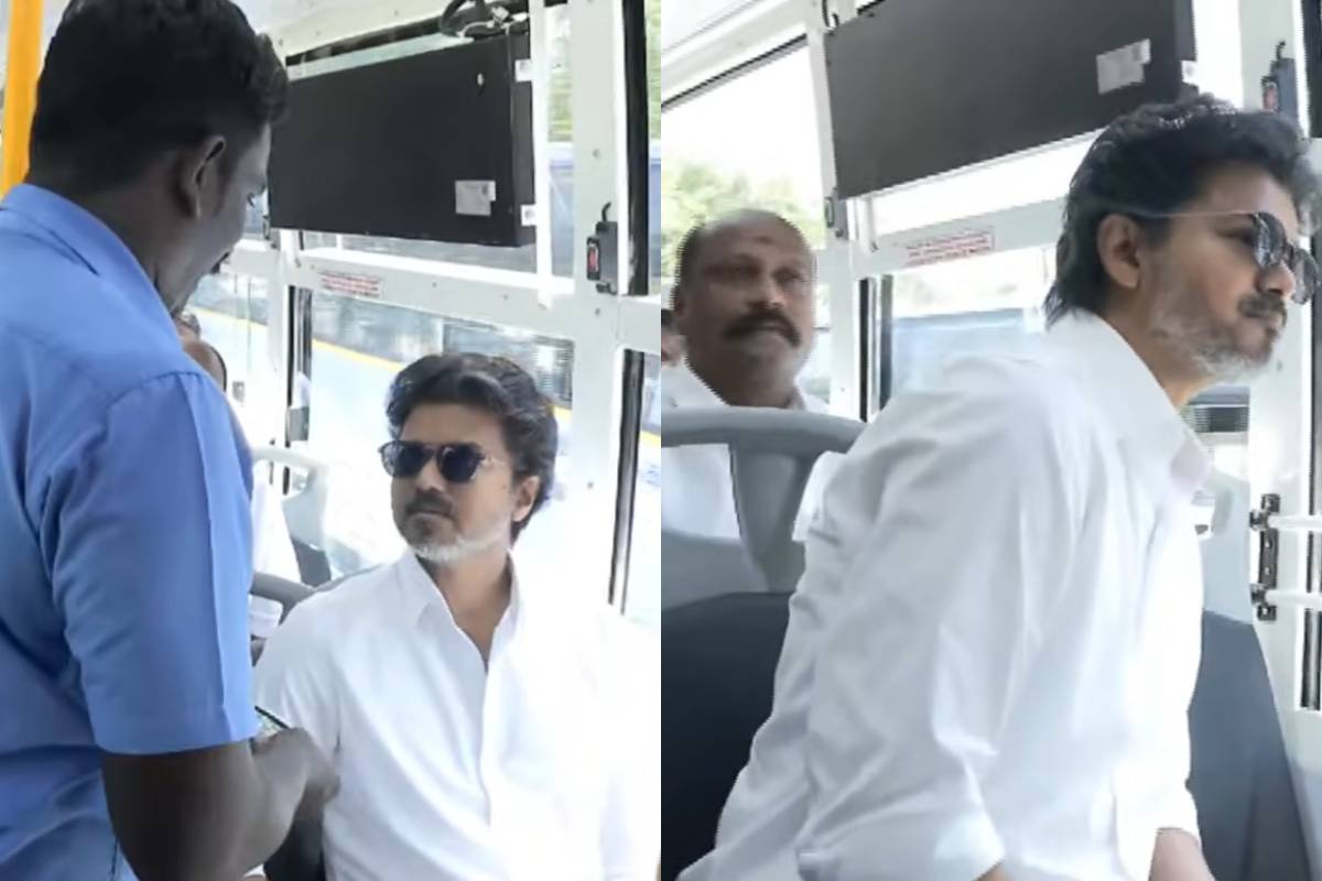 புதிய பேருந்து சேவையை தொடங்கி வைத்து, நடத்துனரிடம் டிக்கெட் எடுத்து பயணித்த முதல்வர் விஜய்!