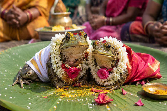 மழை வேண்டி தவளைகளுக்கு திருமணம்: கர்நாடக கிராமத்தில் தொடரும் வினோத வழிபாடு!